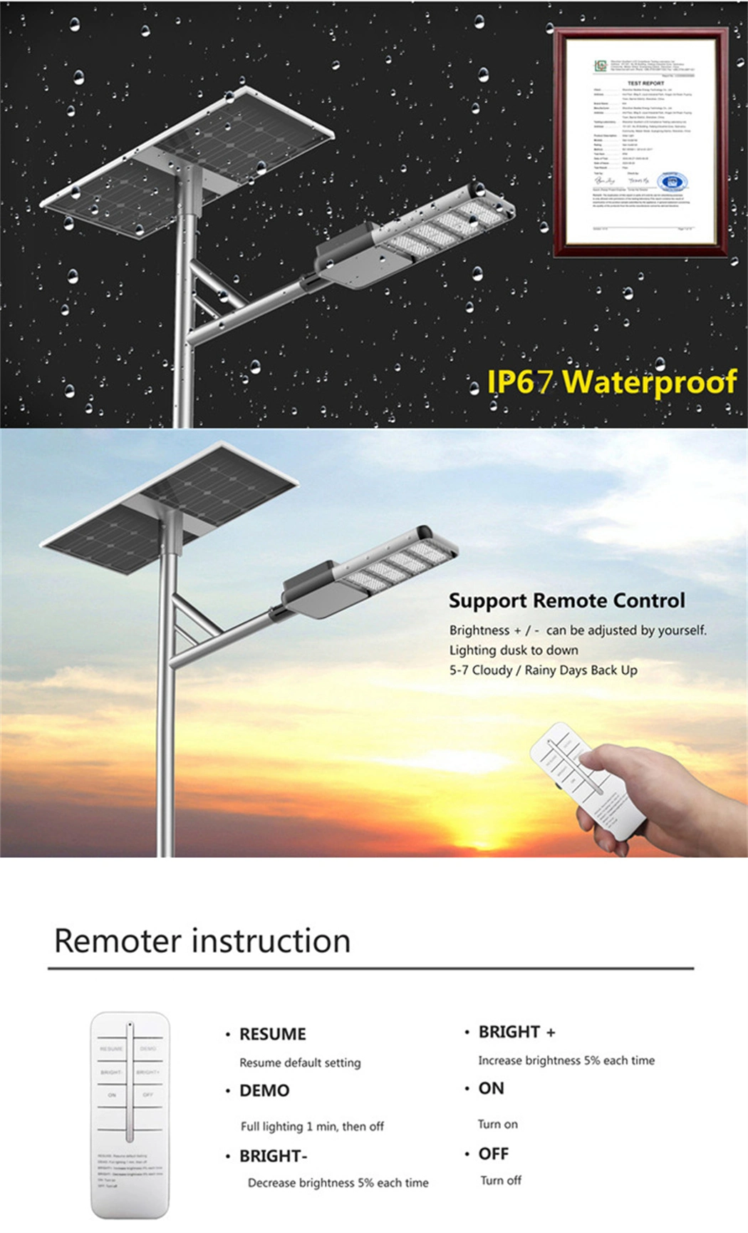 12volt 9m 100W Separate Solar Lighting System Semi Integrated Solar Street Light with Solar Panel