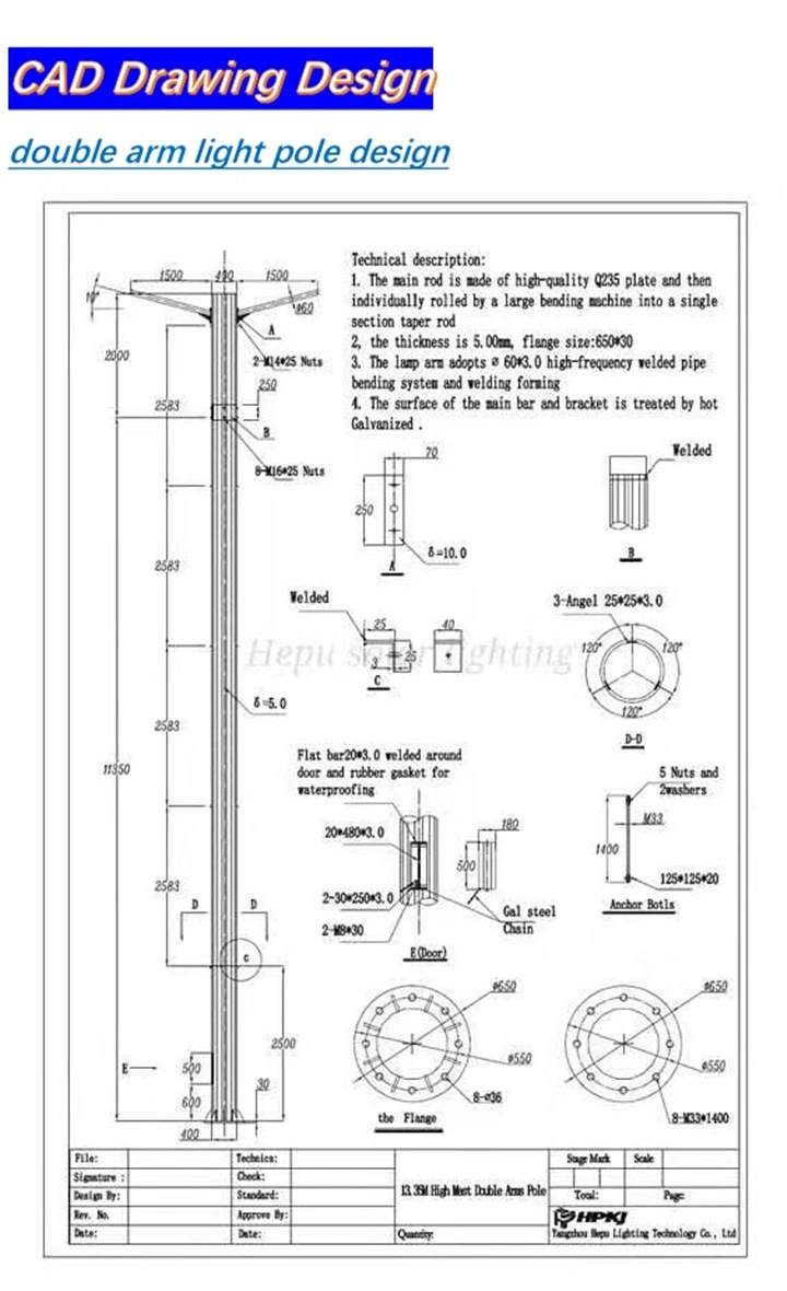 High Mast Aluminum Conical LED Solar Garden Square Octagonal Lamp Post 5m 6m 8m 12m Galvanized Lighting Steel Street Light Pole