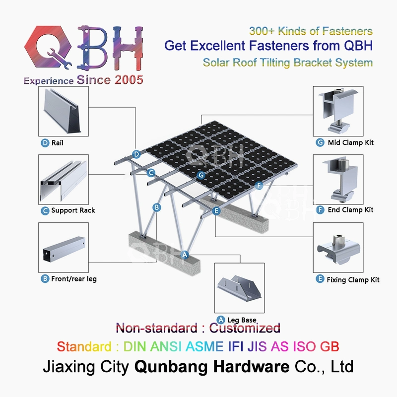 Qbh Customized Civil Commercial Industrial Solar Power Energy System Object Roofing Roof Sloping Tilting Mounting Bracket Rack Stand for Photovoltaic PV Panel